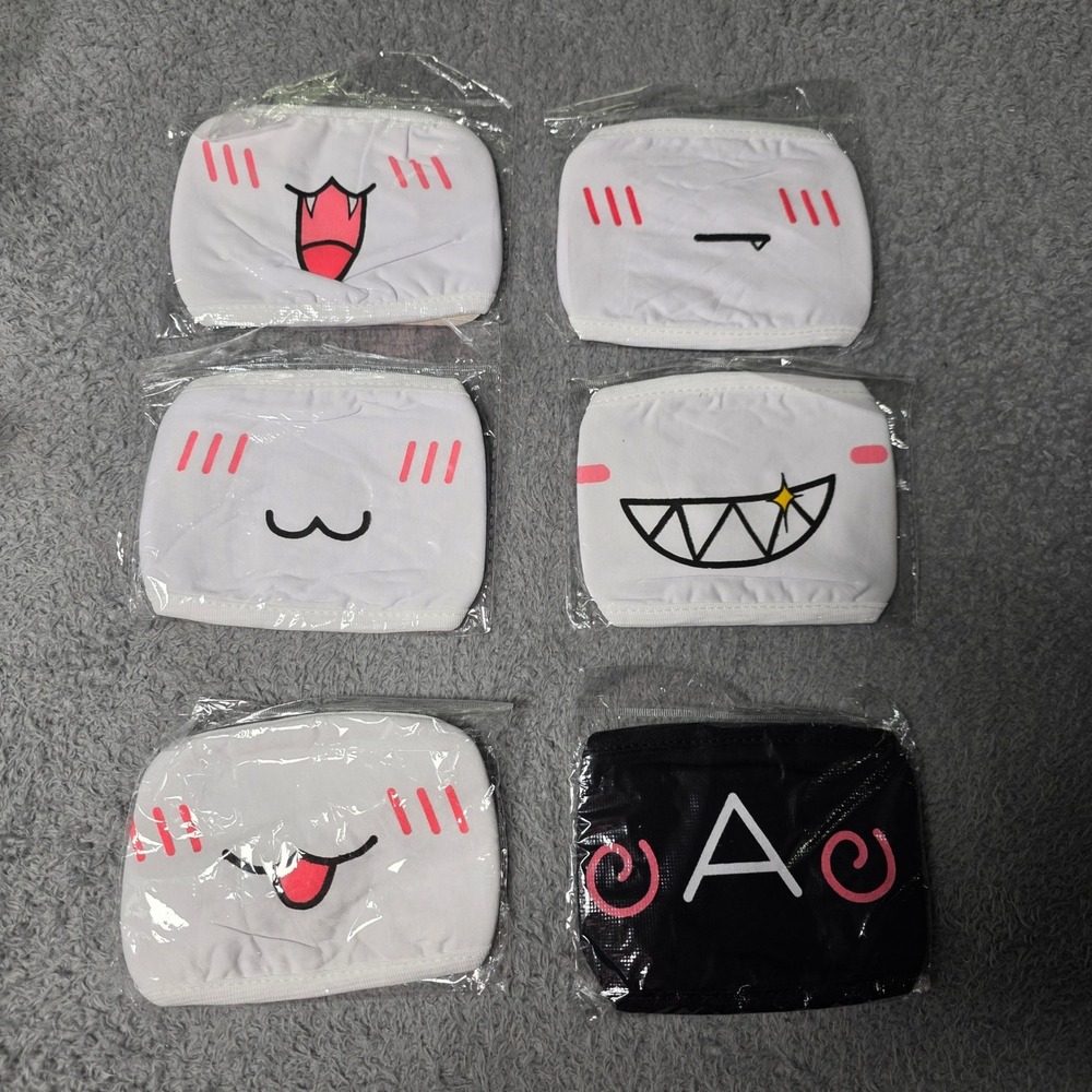 Face Mask Lot Multi Anime Kawaii Expressions 6 Pack Cosplay Cute